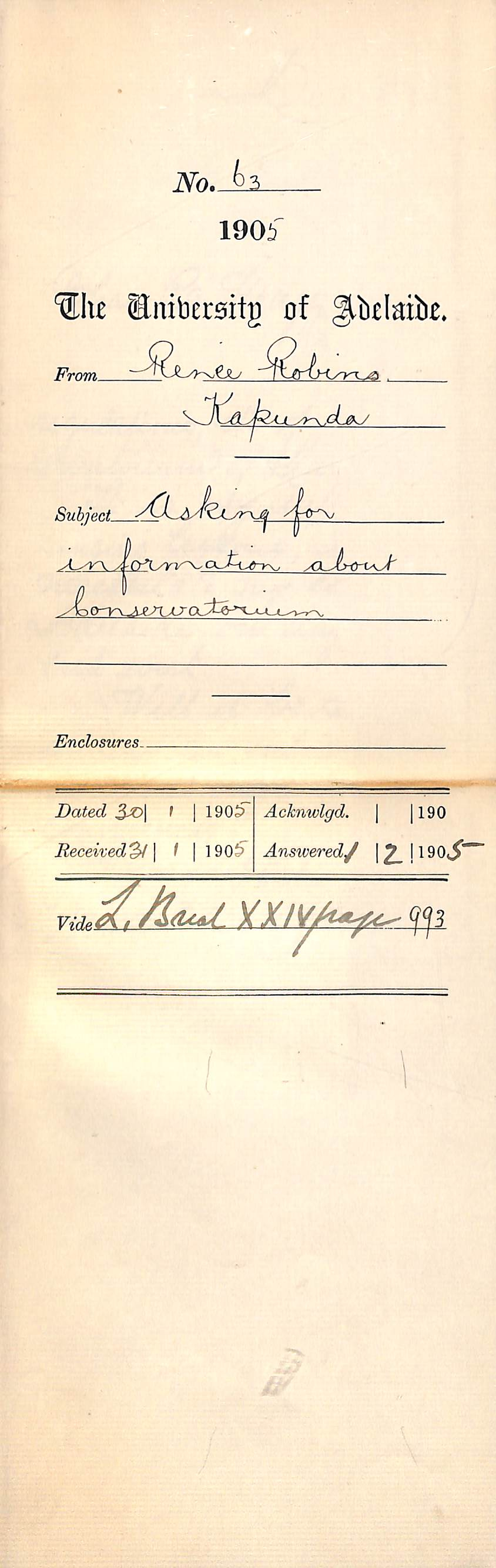 Asking for information about Conservatorium