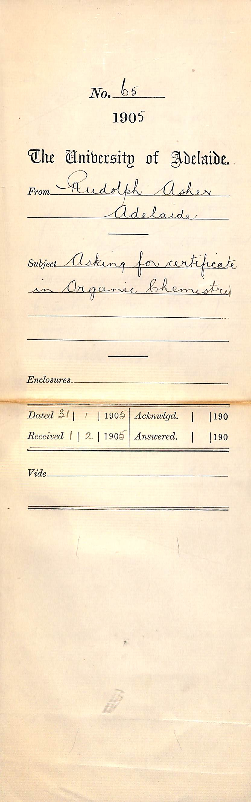 Asking for Certificate in Organic Chemistry