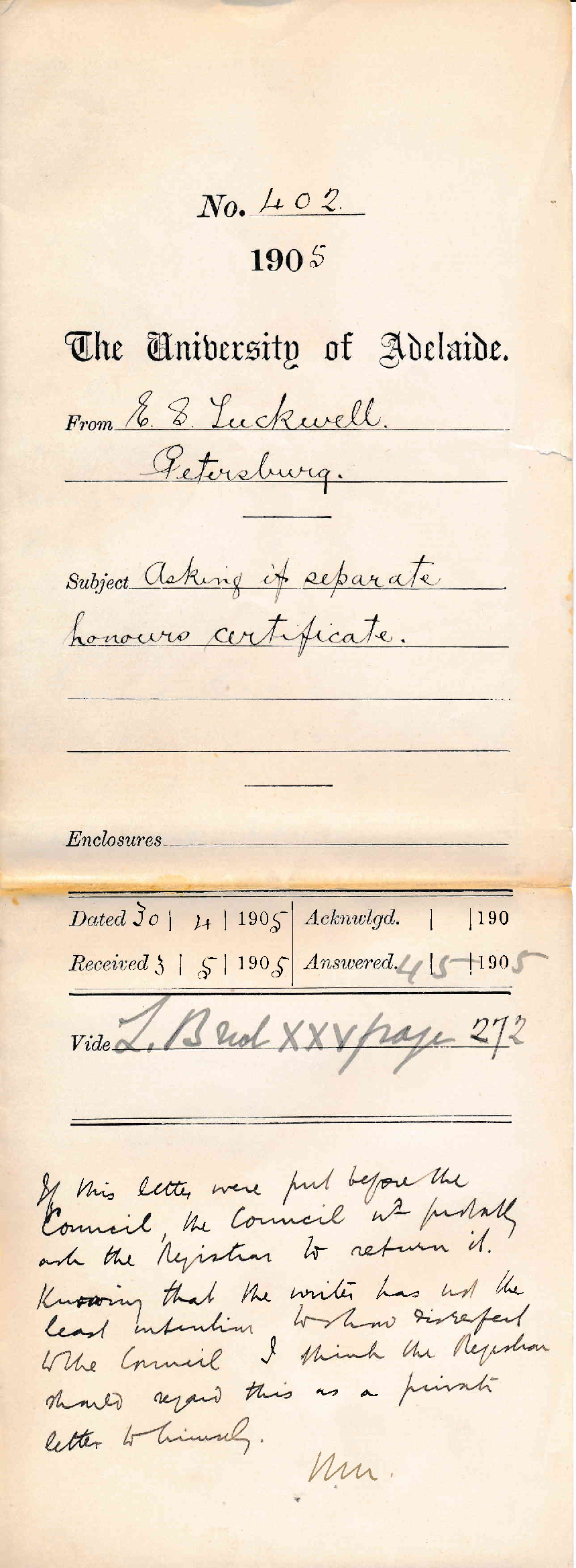 Asking if separate Honours Certificate