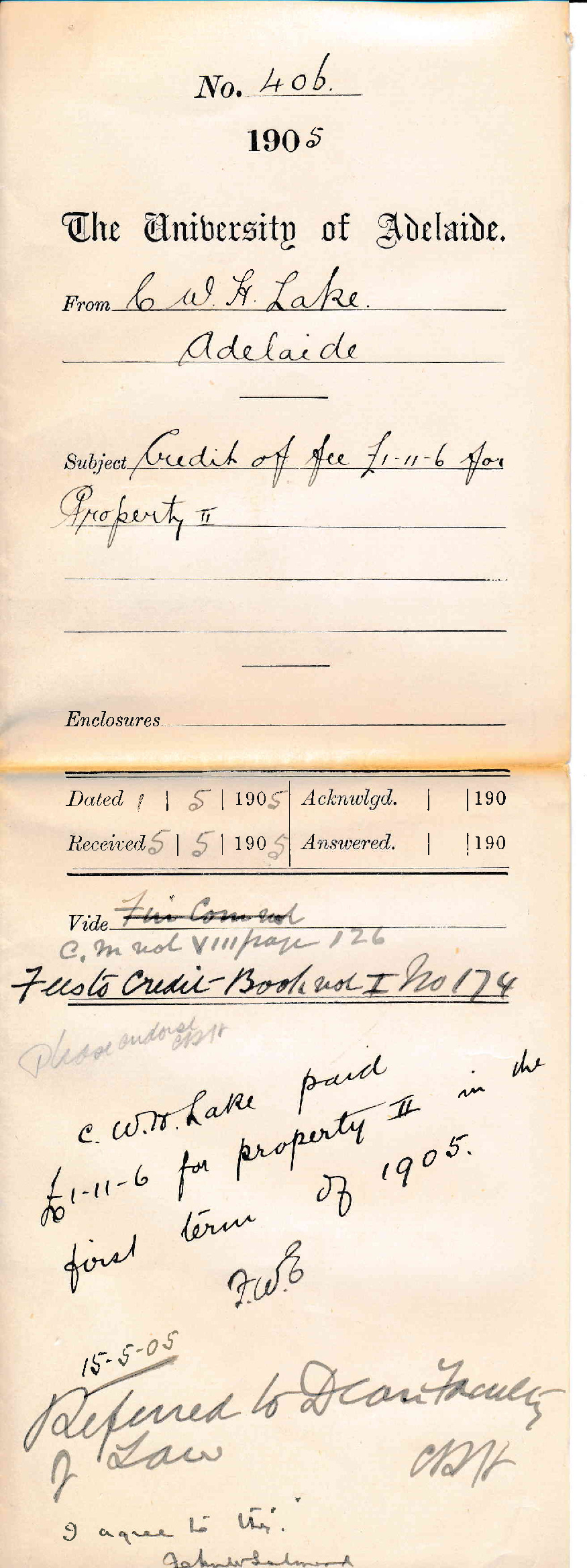 Credit of Fee 1-11-6 pounds for Property II