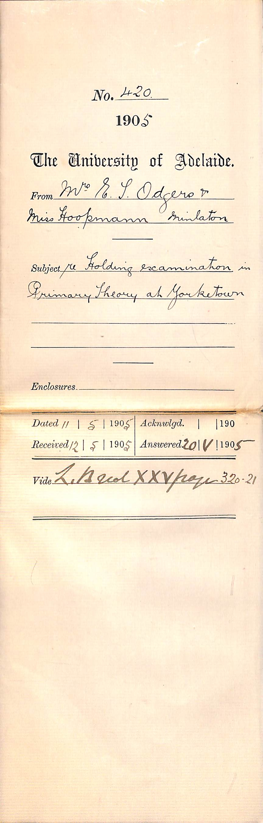 Holding Examinations in Primary Theory at Yorketown