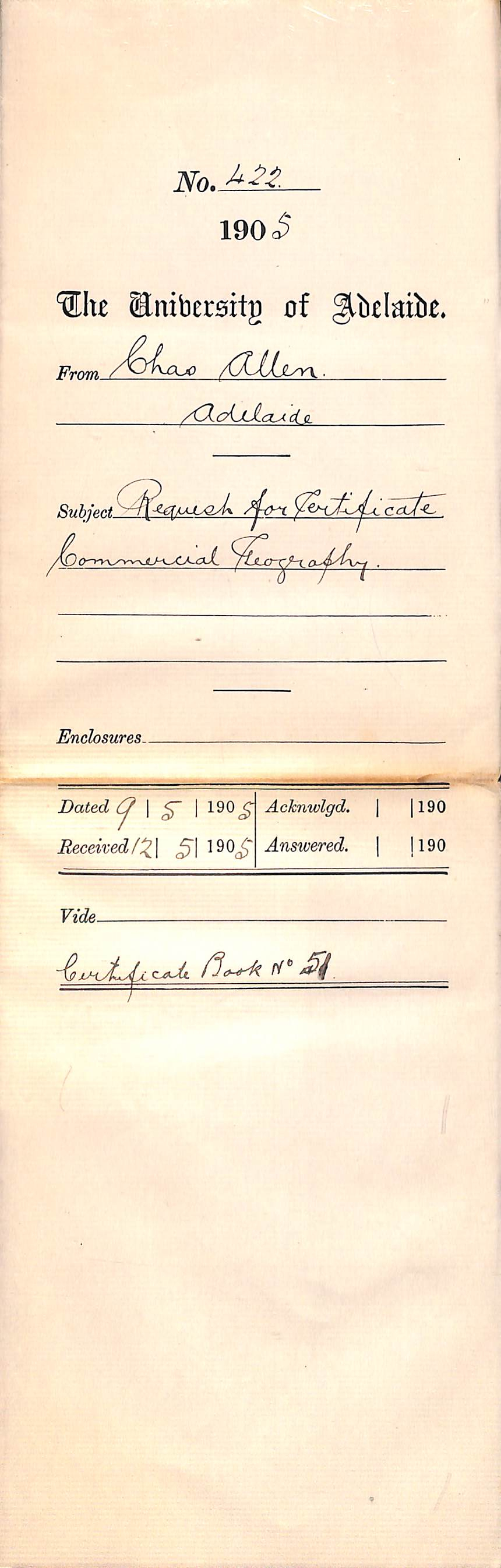 Request for Certificate Commercial Geography