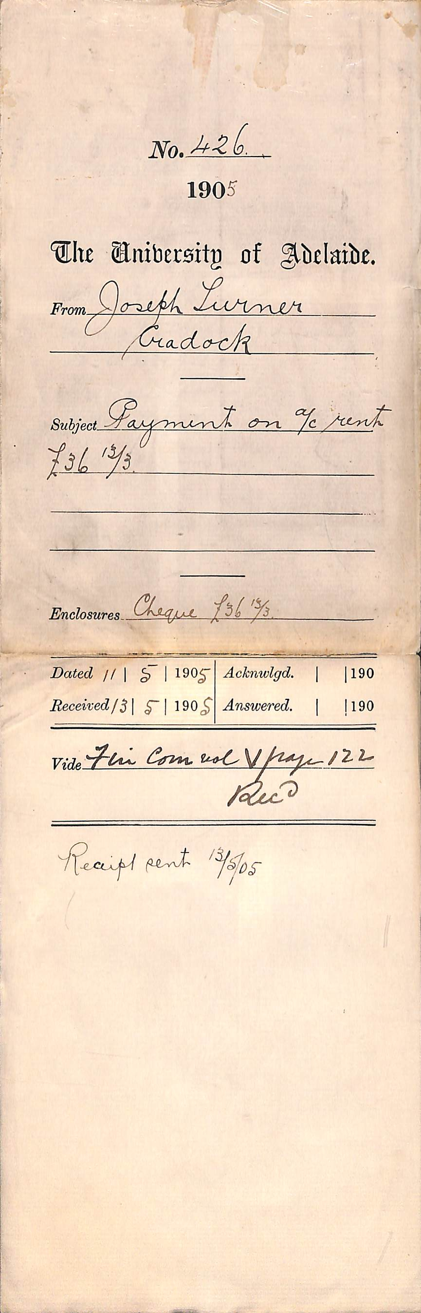 Payment on Account Rent pound 36-13-3