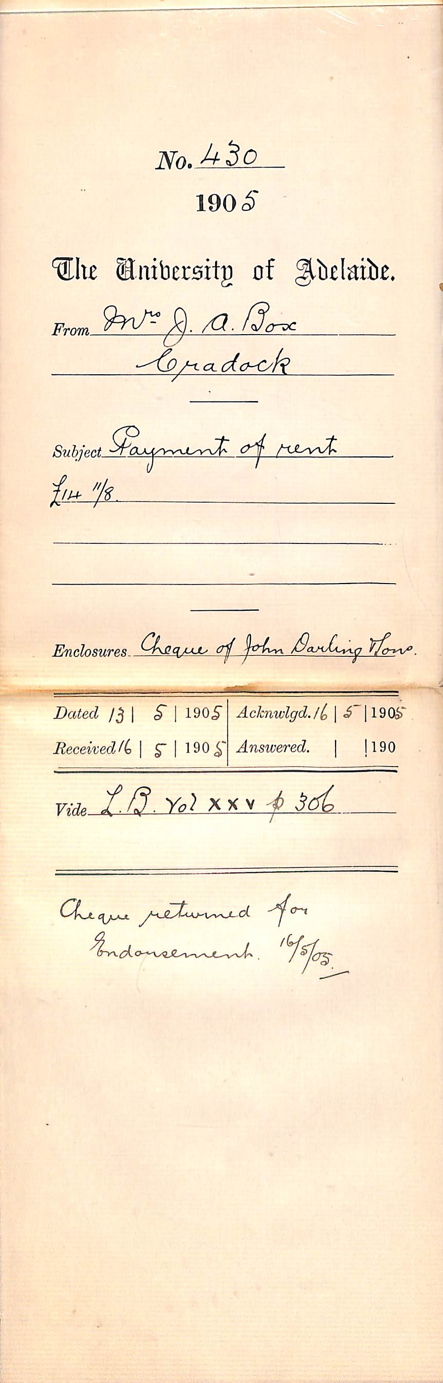 Payment of Rent pound 14-11-8