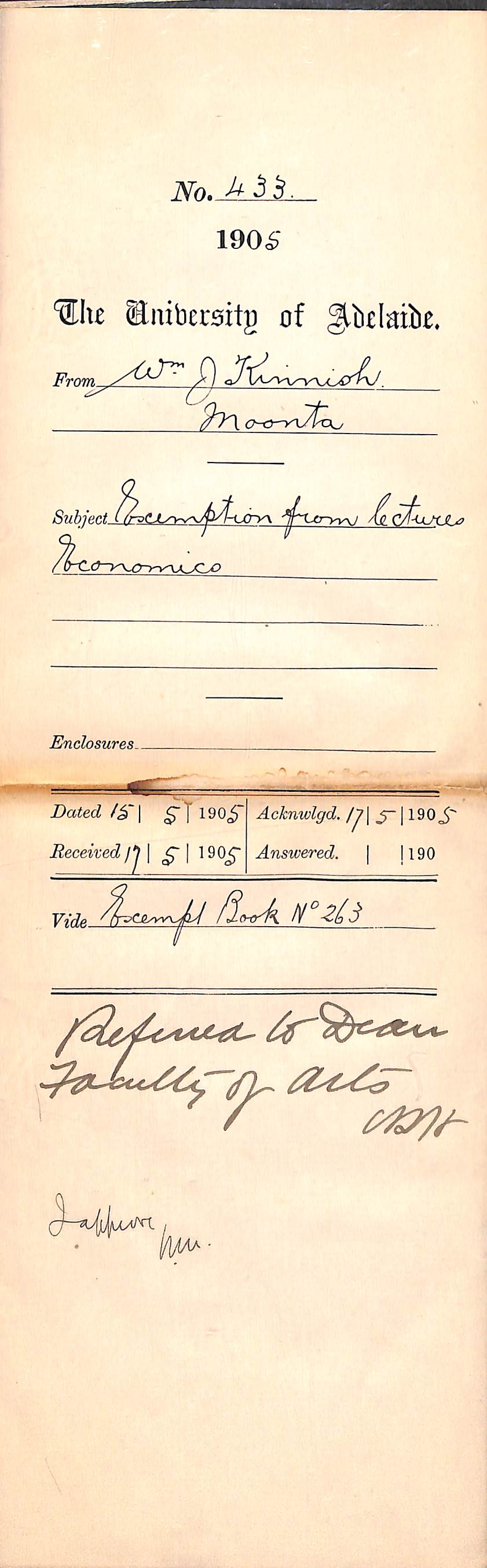 Exemption from lectures Economics - Kinnish