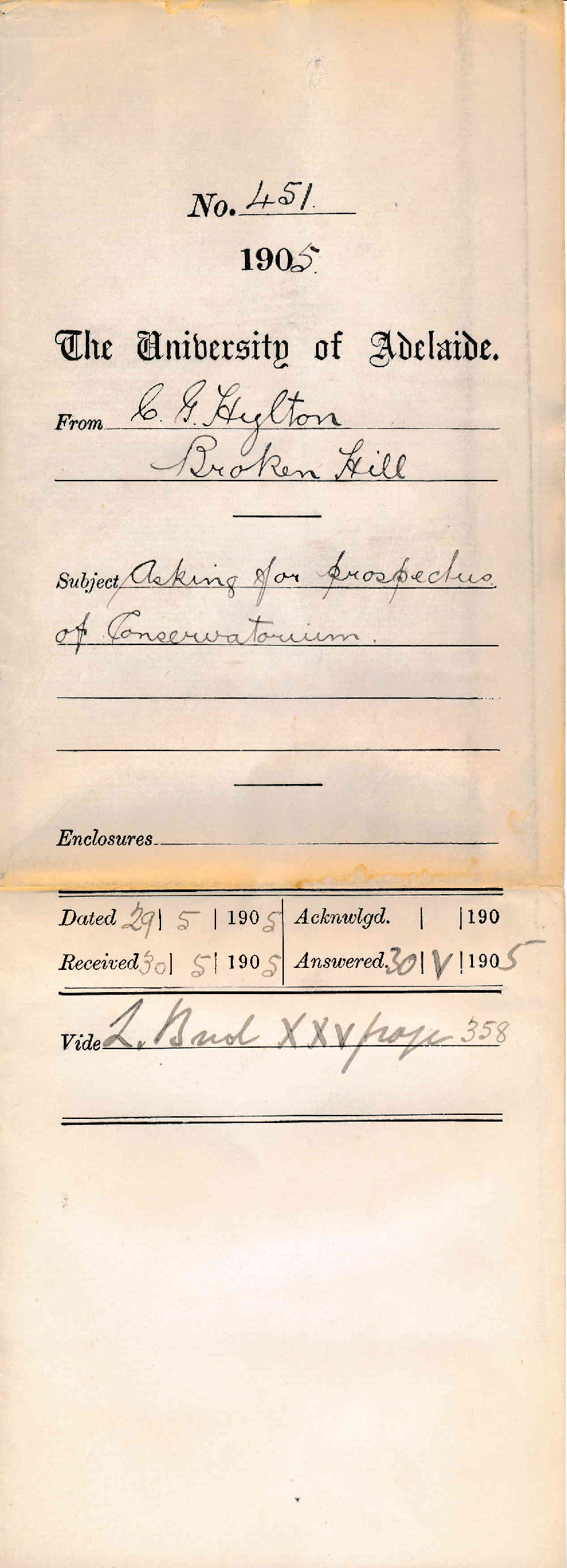 Asking for Prospectus of Conservatorium