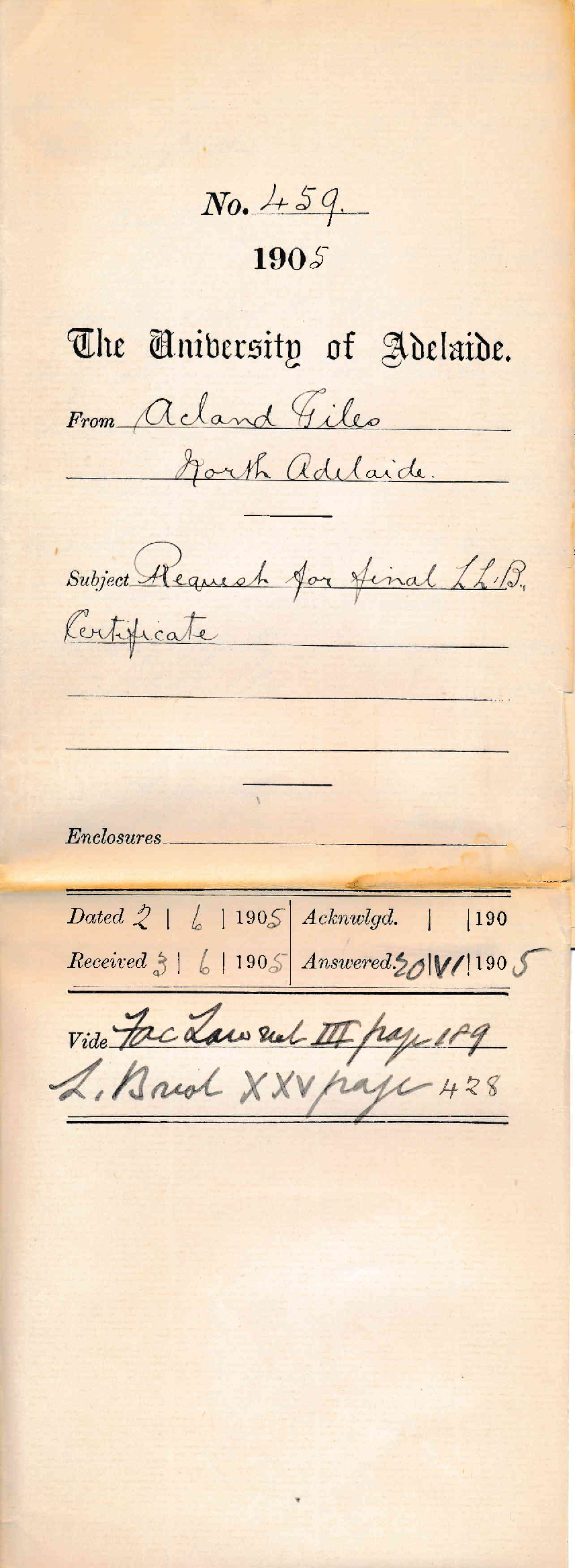 Request for final LLB Certificate