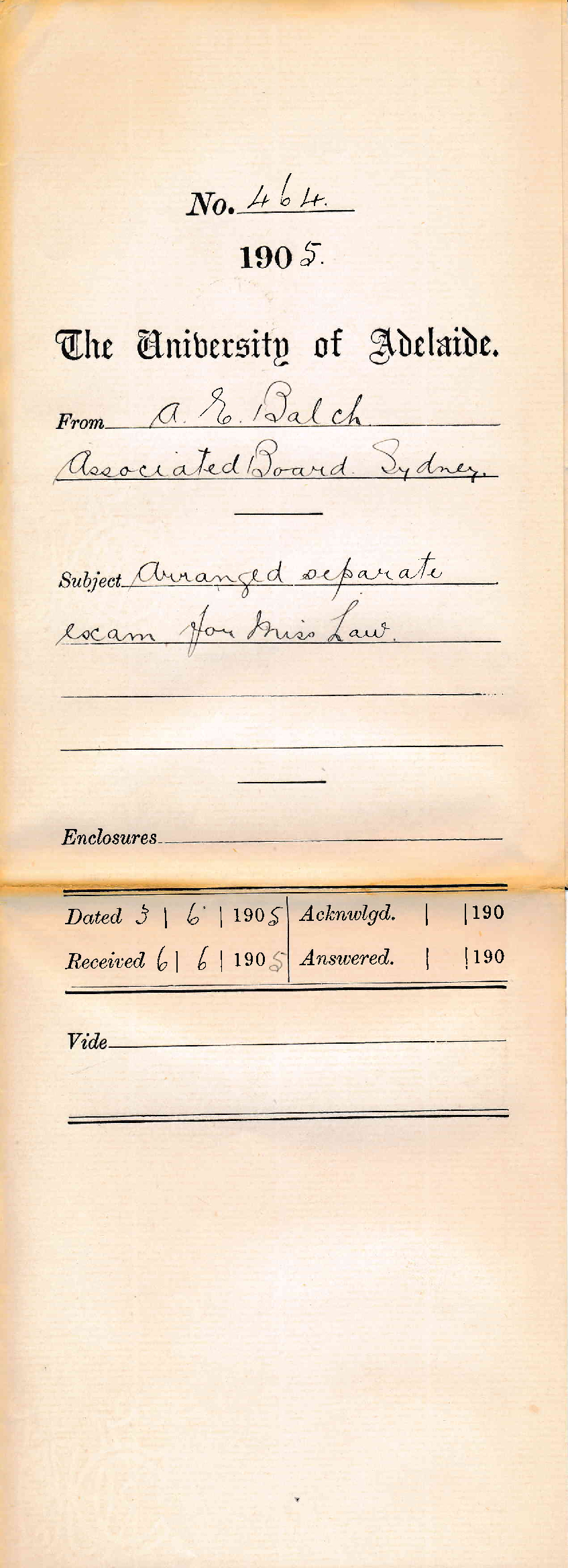 Arranged separate Exam for Miss Law