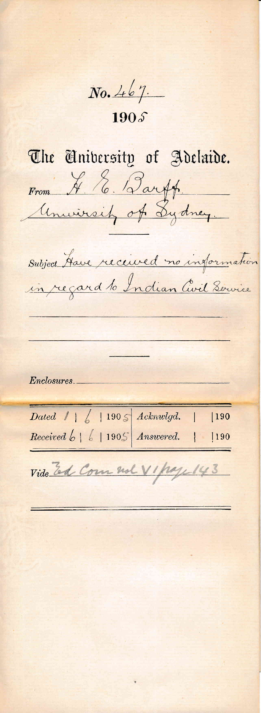 Have received no information in regard to Indian Civil Service