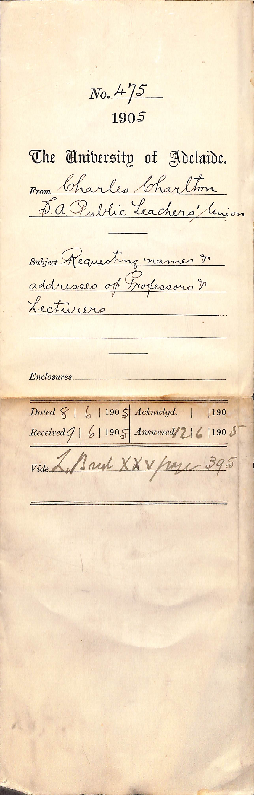 Requesting names and addresses of Professors and Lecturers