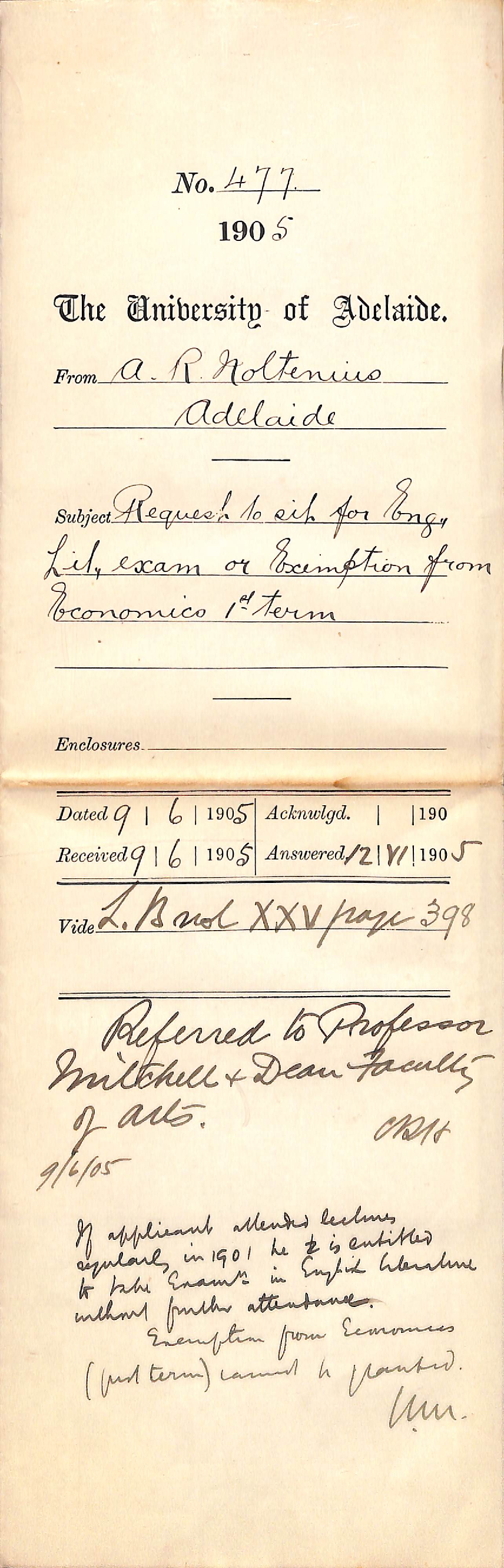 Request to sit for English Literature Exam or Exemption from Economics 1st Term