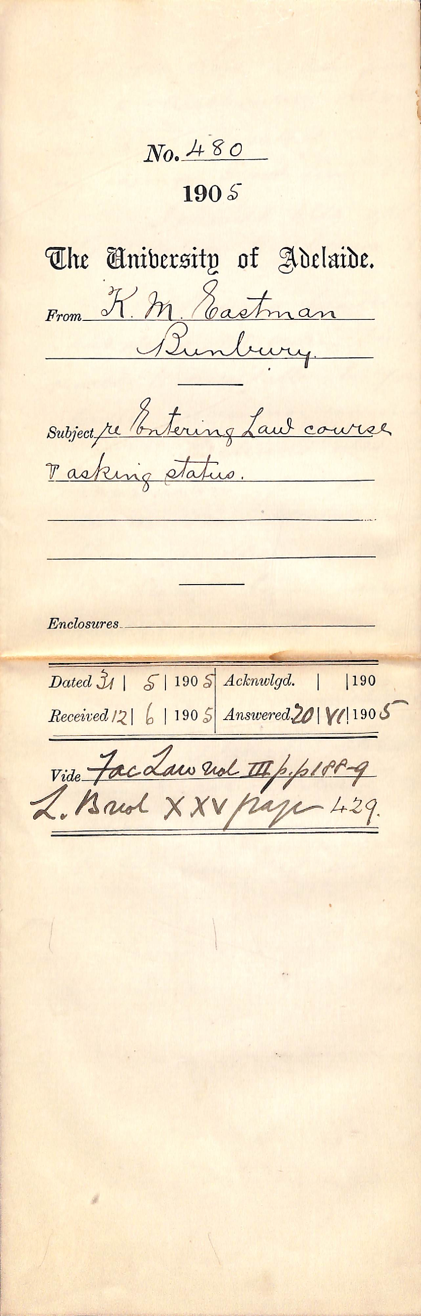 Entering Law Course and asking status