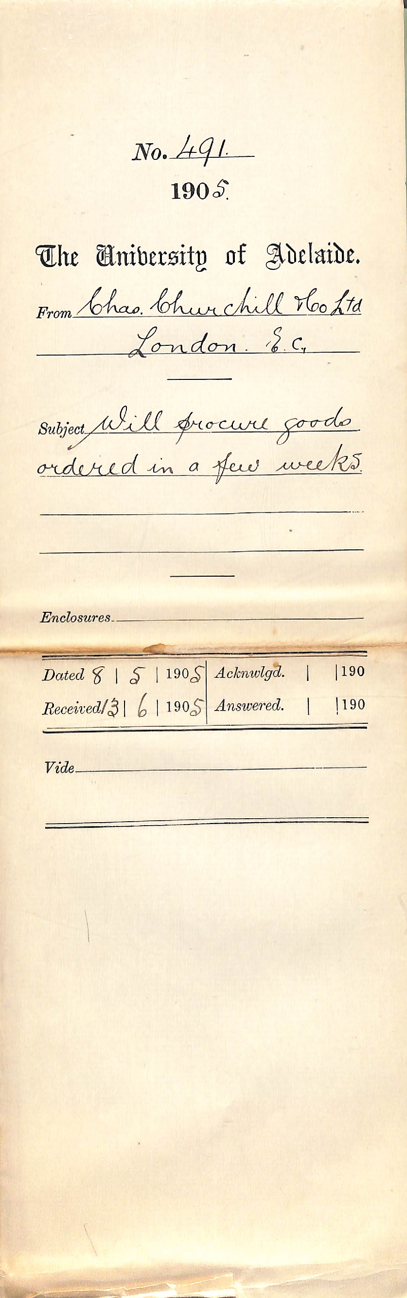 Will procure Goods ordered in a few weeks