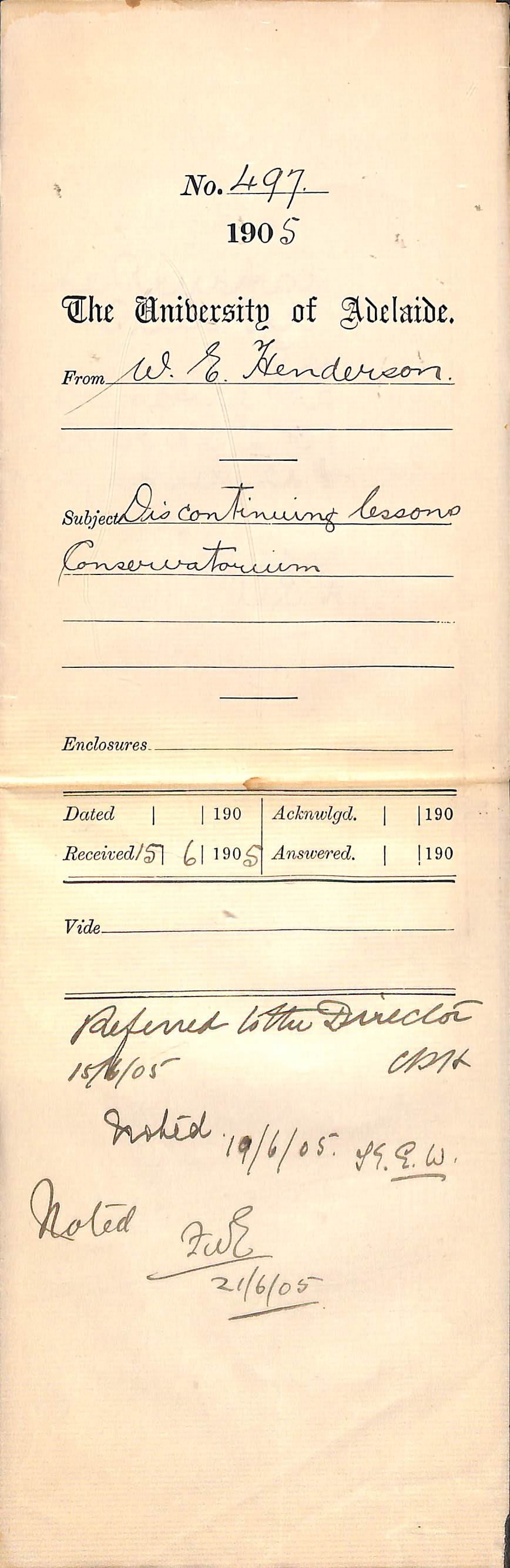 Discontinuing lessons Conservatorium - Henderson