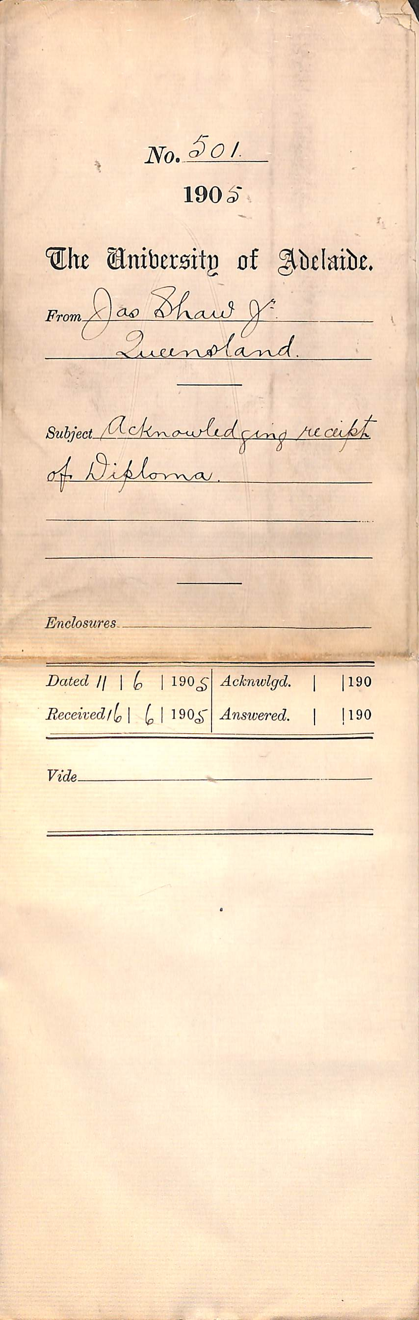 Acknowledging receipt of Diploma