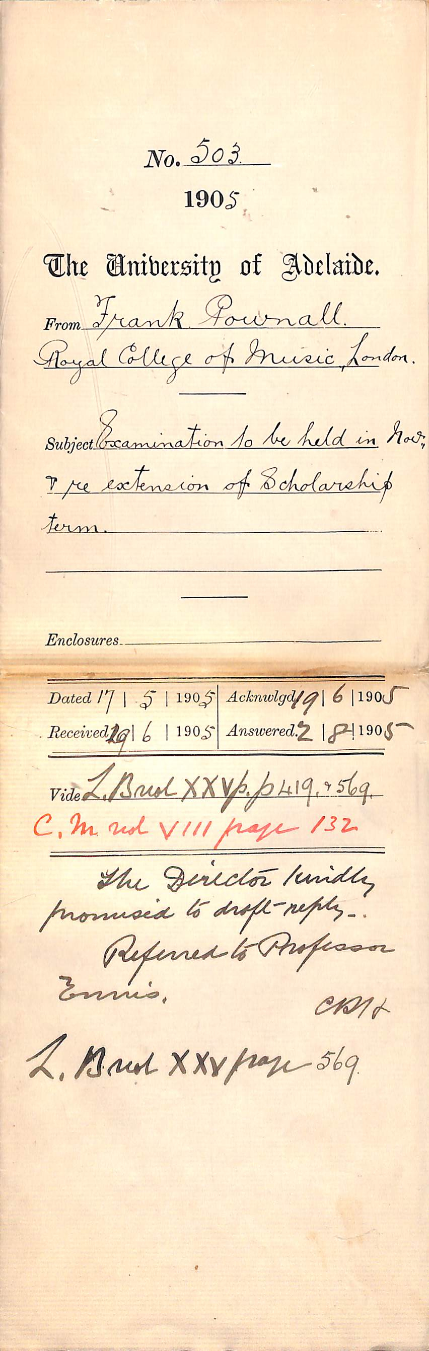 Examination to be held in November and re extension of Scholarship Term