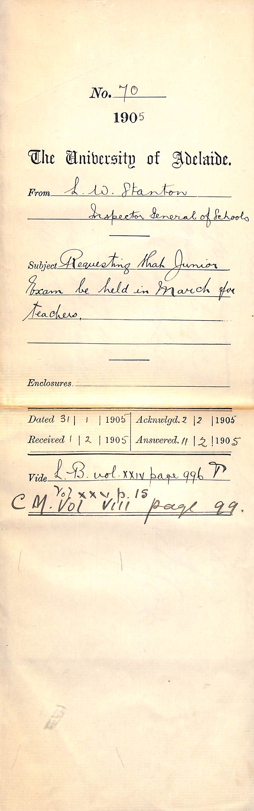 Requesting that Junior Examination be held in March for teachers