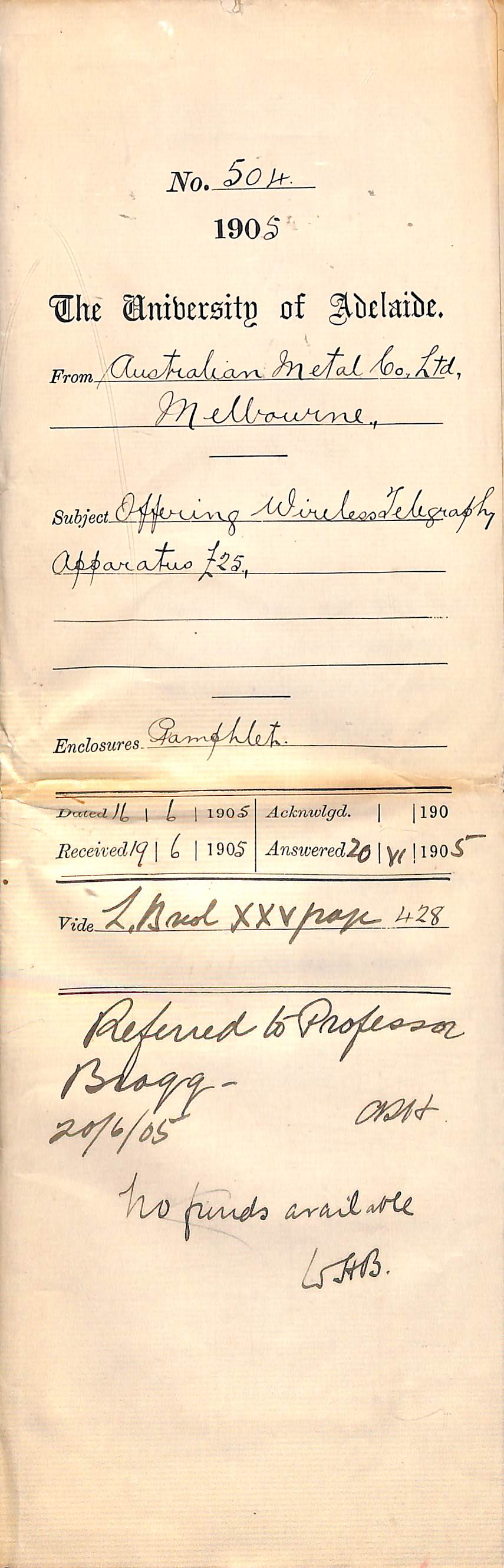 Offering Wireless Telegraphy Apparatus 25 pounds