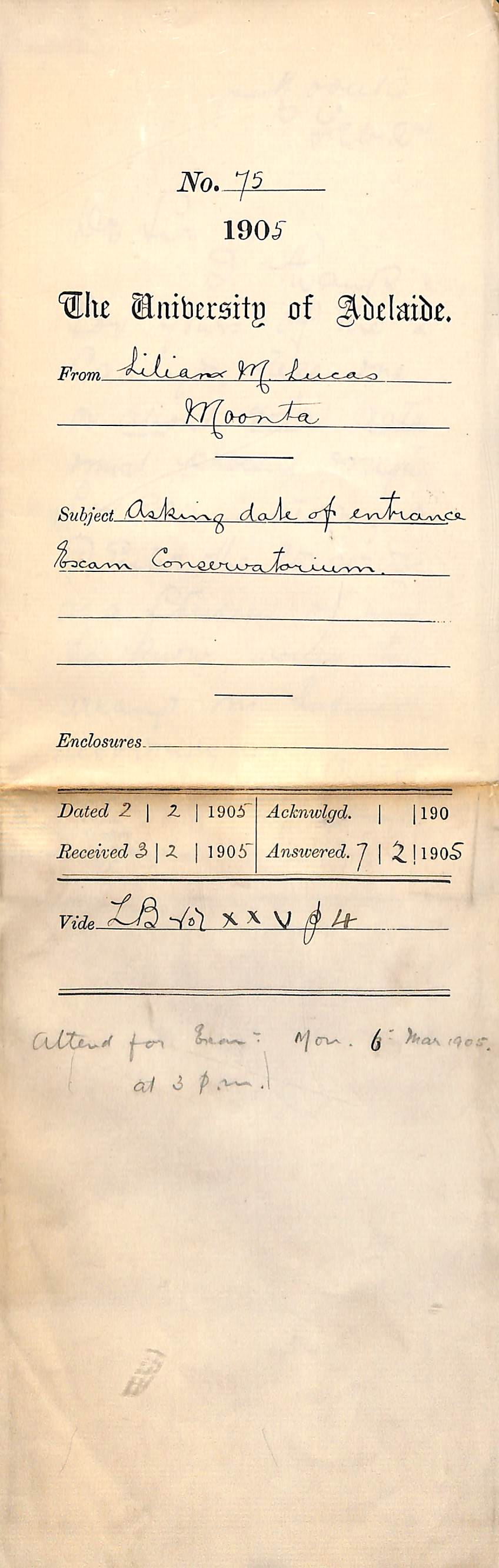 Asking date of entrance exam - Conservatorium