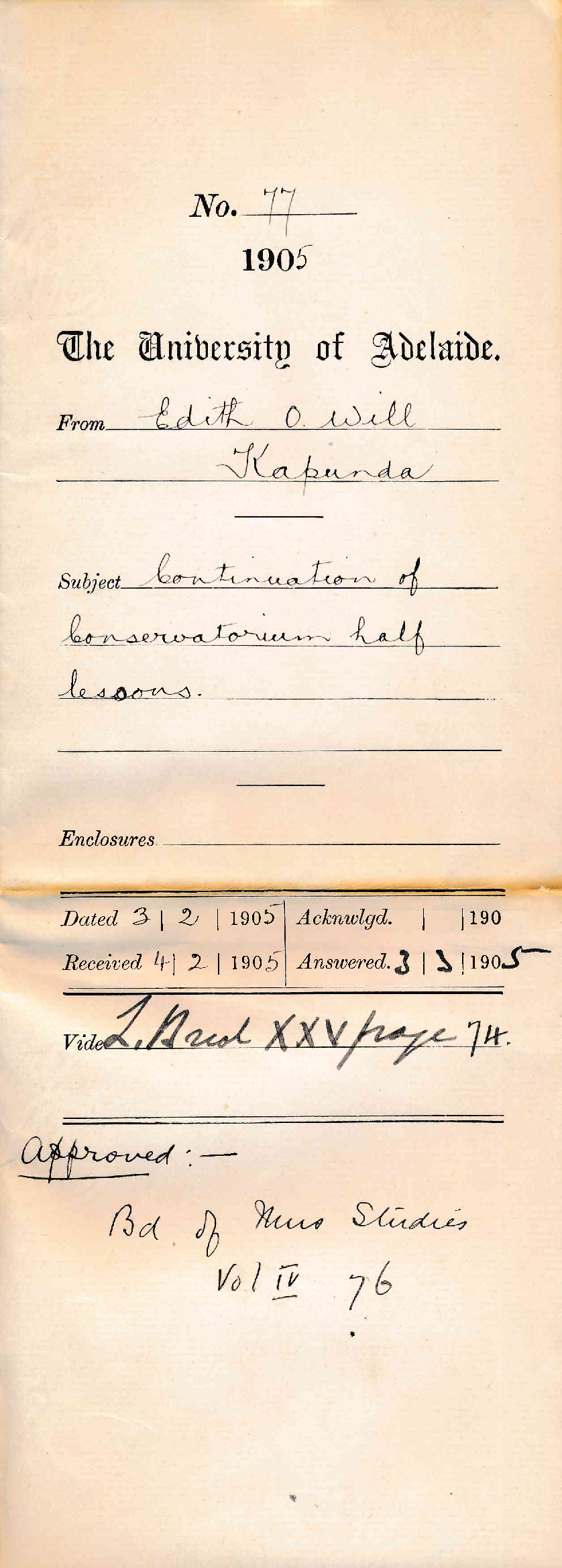 Continuation of Conservatorium half lessons