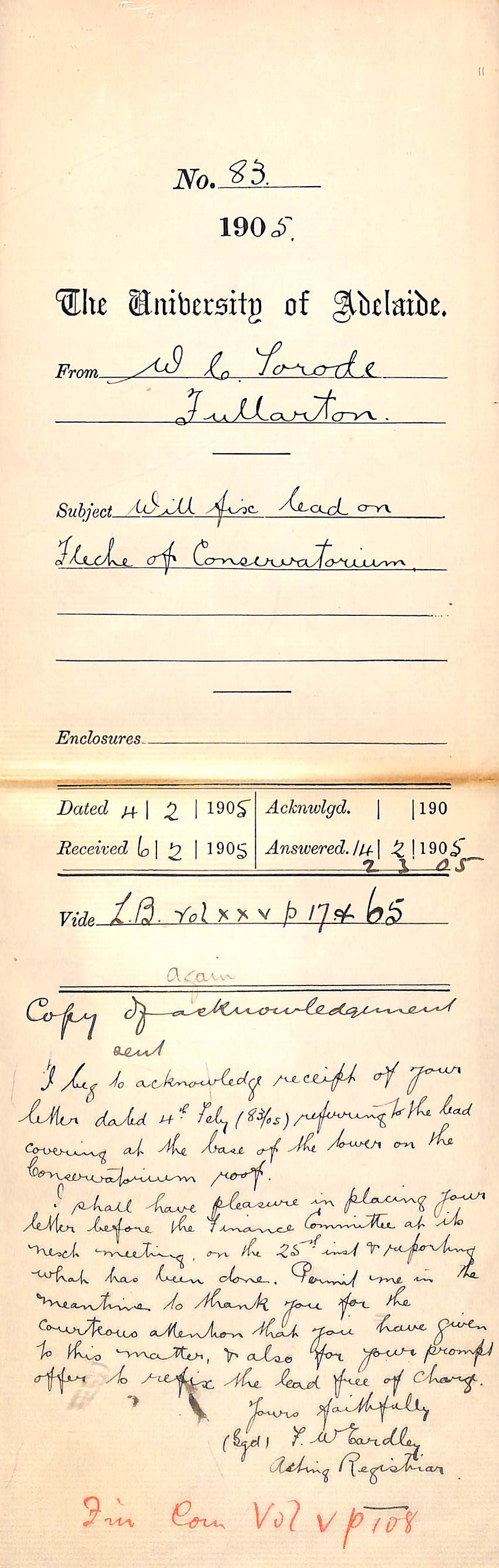 Will fix lead on Fleche of Conservatorium Building