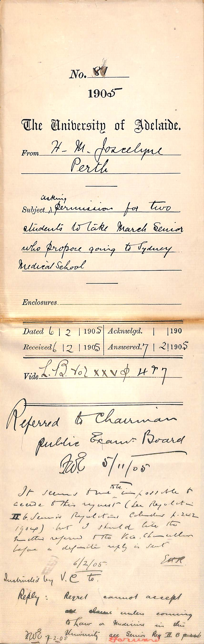 Permission for 2 students Kenny and Haynes to take March Seminar who propose going to Sydney Medical School