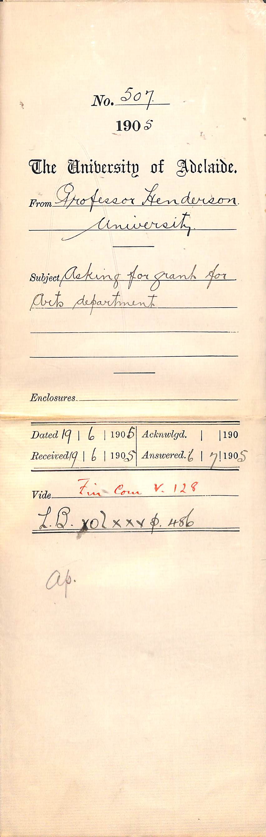 Asking for grant for Arts Department