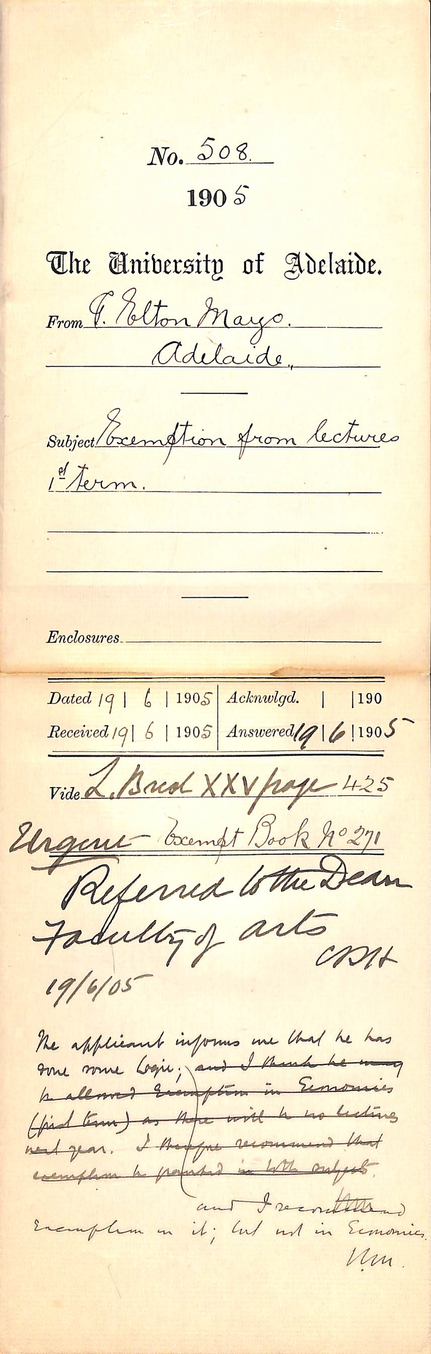 Exemption from lectures 1st Term