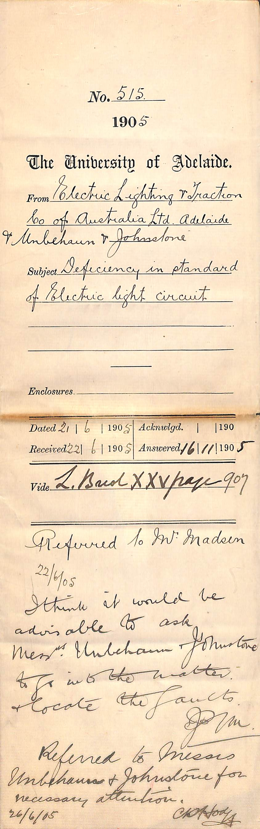 Deficiency in standard of Electric light circuit