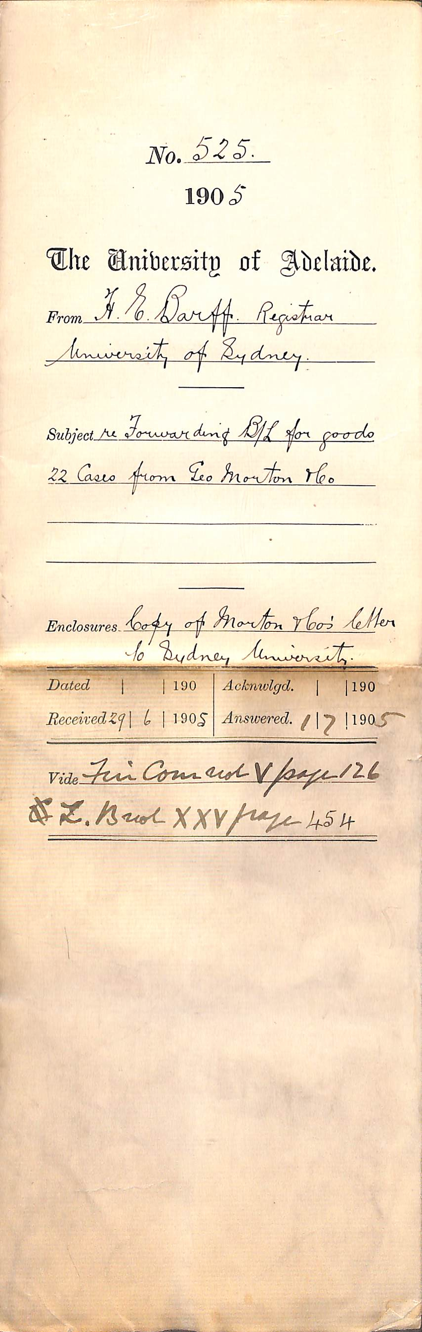 Forwarding Bill of Lading for goods 22 Classes from George Morton