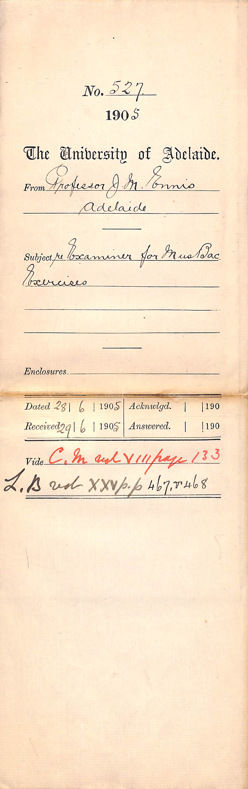 Examiner for Mus Bac Exercises