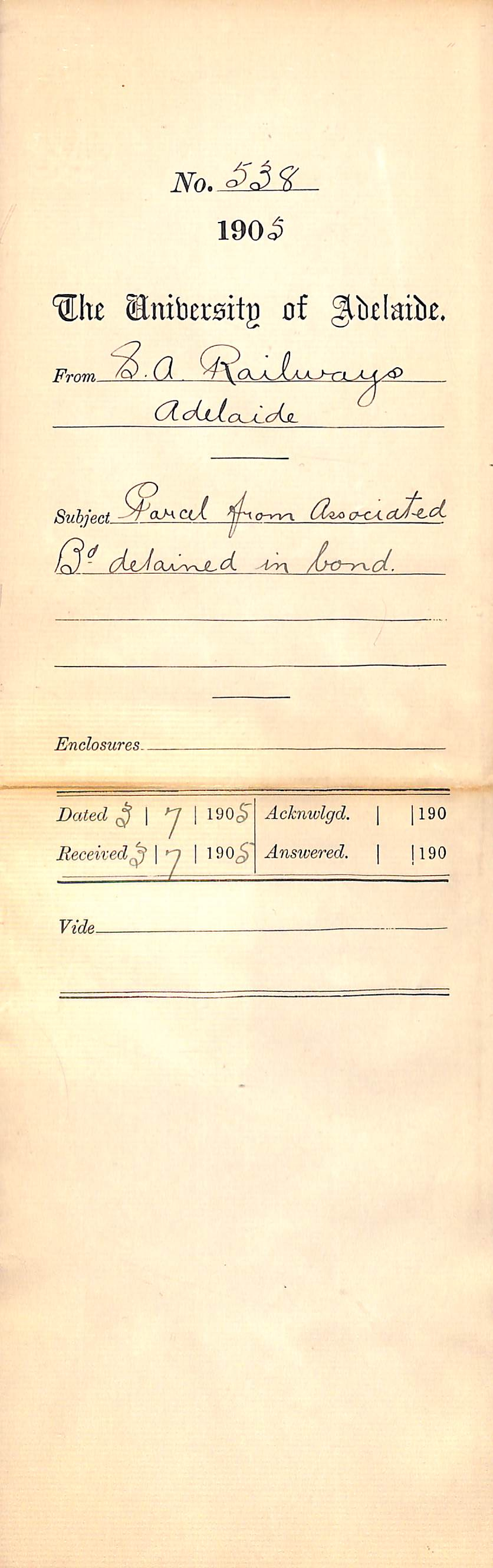 Parcel from Associated Board detained in Bond