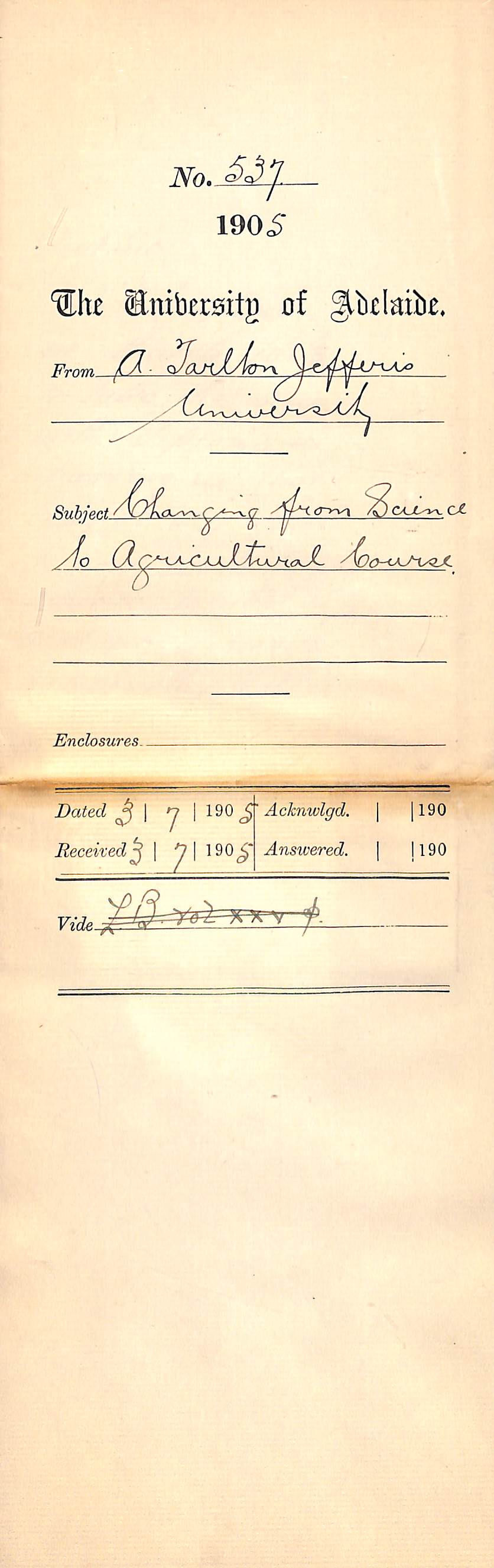 Changing from Science to Agricultural Course