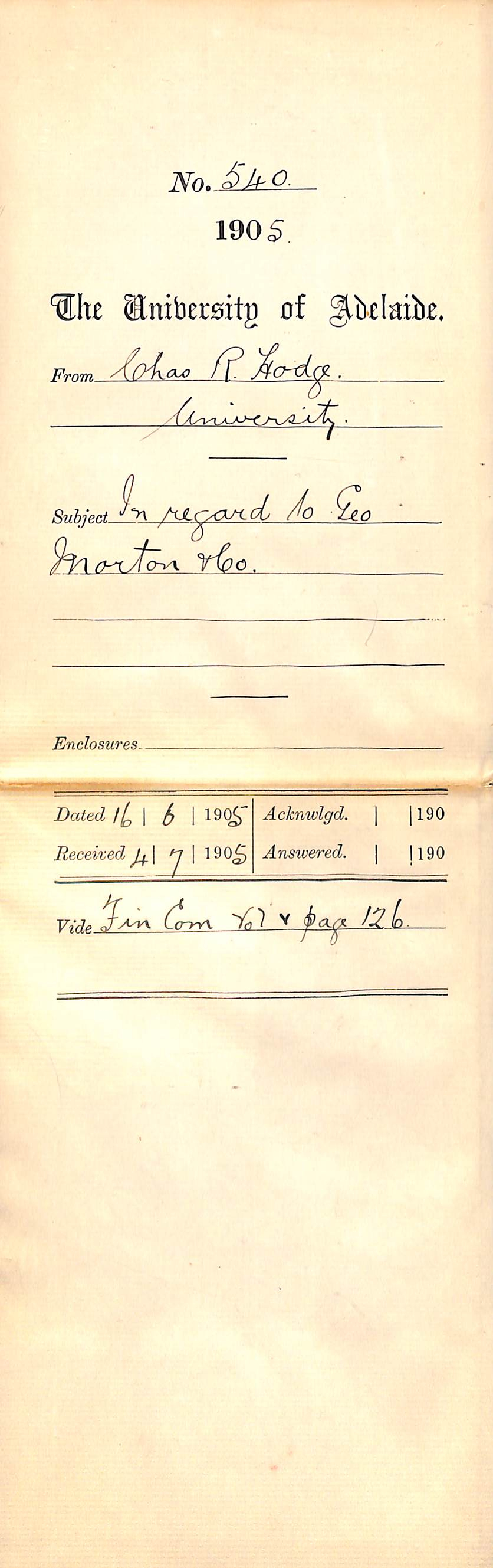 In regard to George Morton &amp; Company