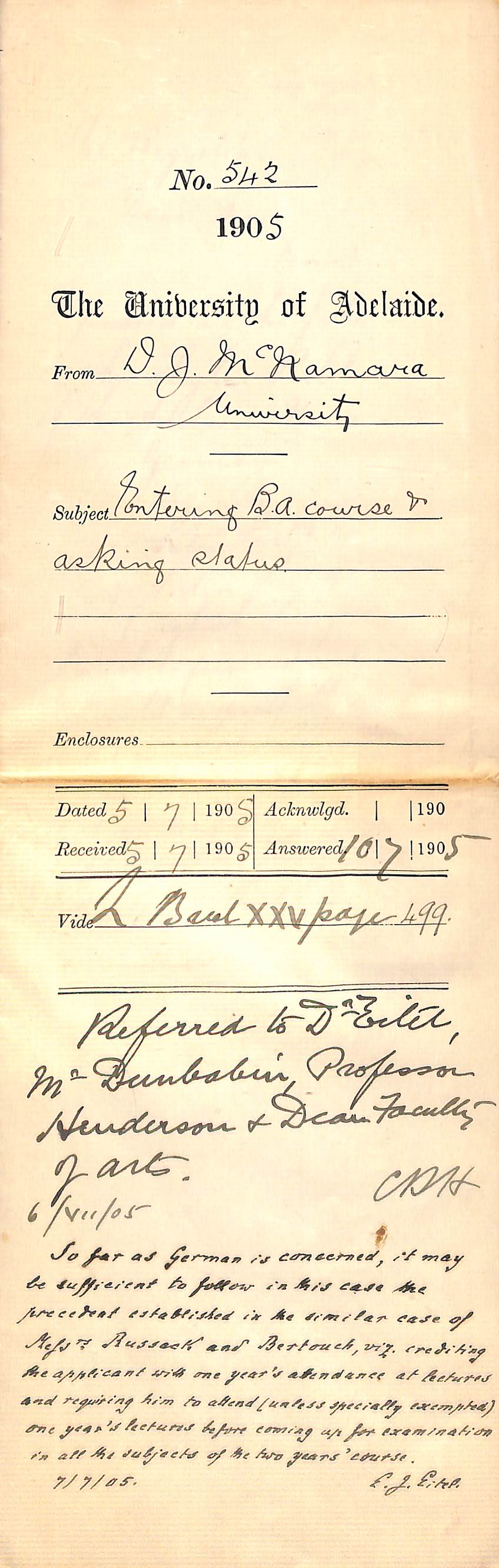 Entering BA Course and asking status