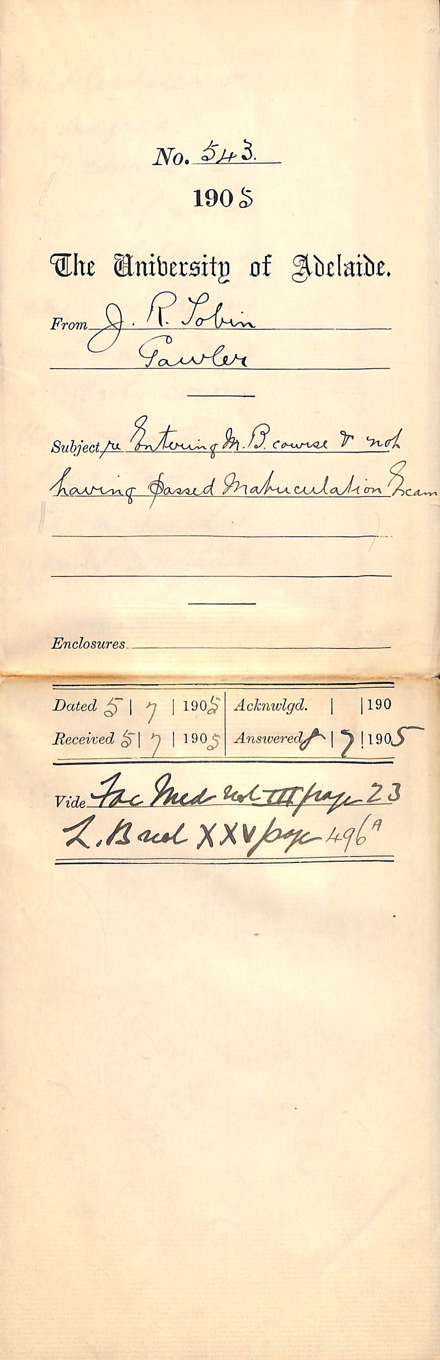 Entering MB Course and not having passed Matriculation Exam