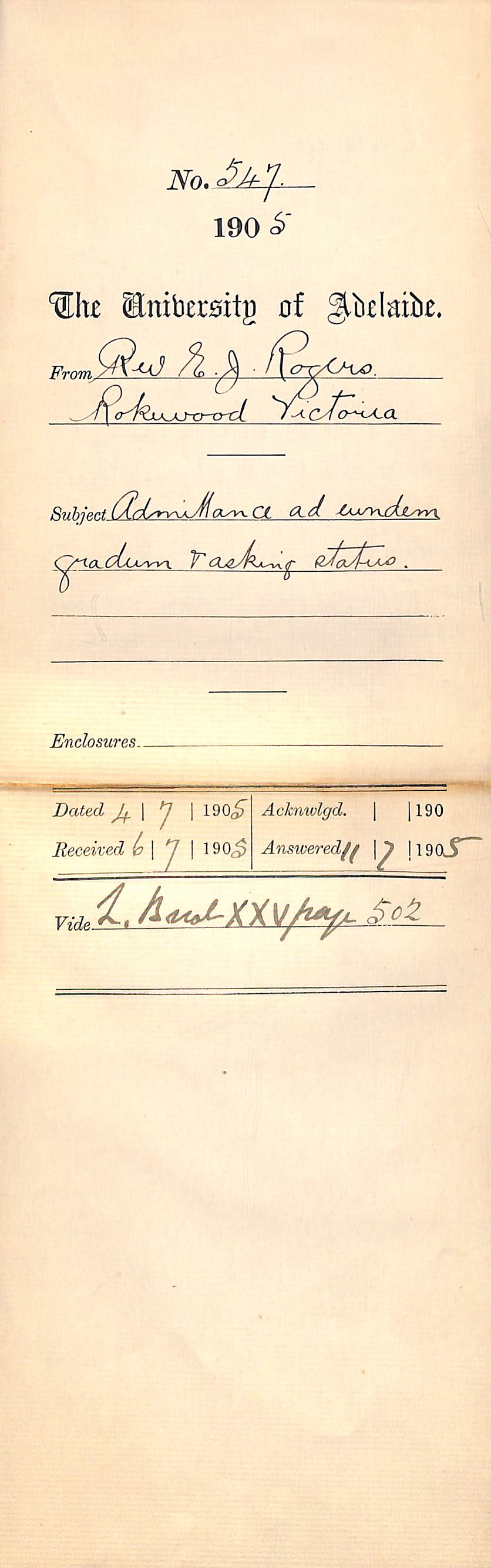 Admittance ad eundem gradum and asking status