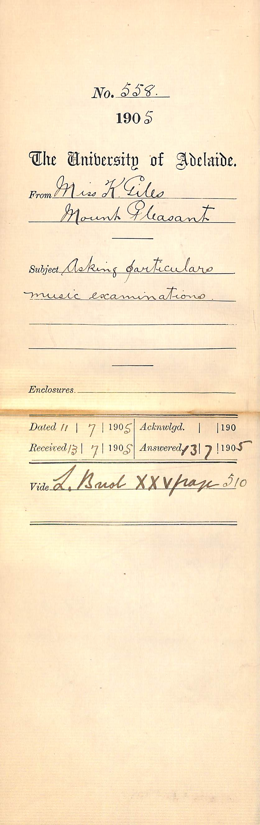 Asking particulars Music Examinations