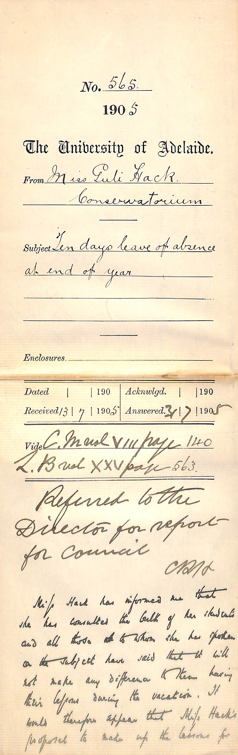 Ten days leave of absence at end of year