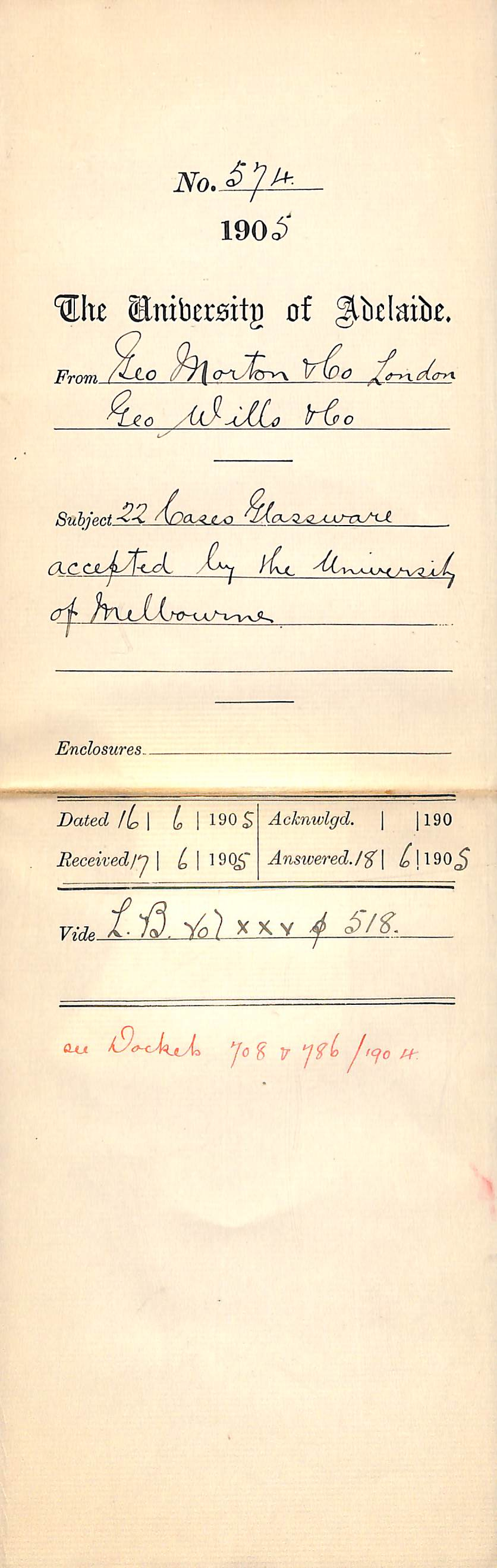 22 Cases of Glassware accepted by University of Melbourne