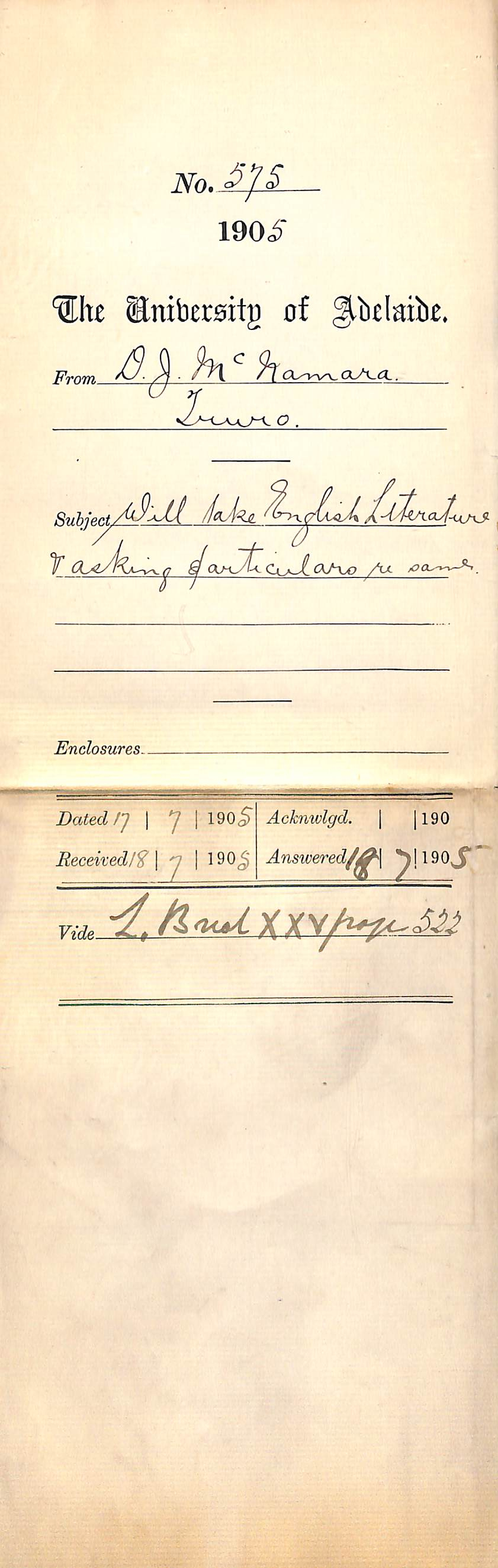 Will take English Literature and asking particulars re same