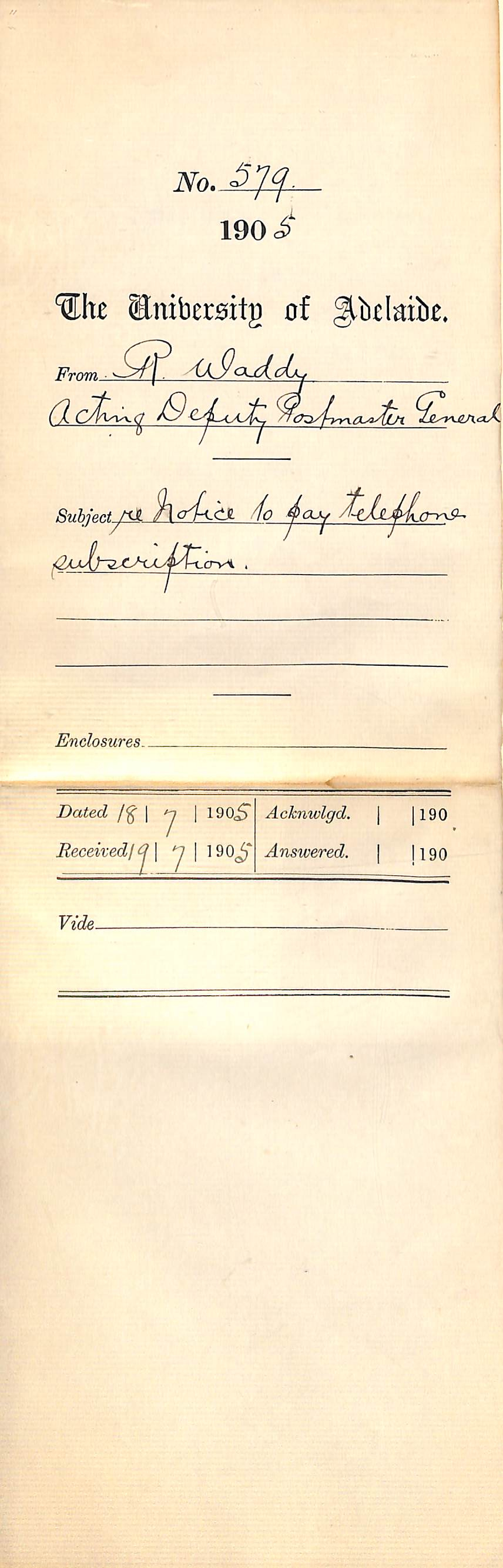 Notice to pay Telephone Subscription