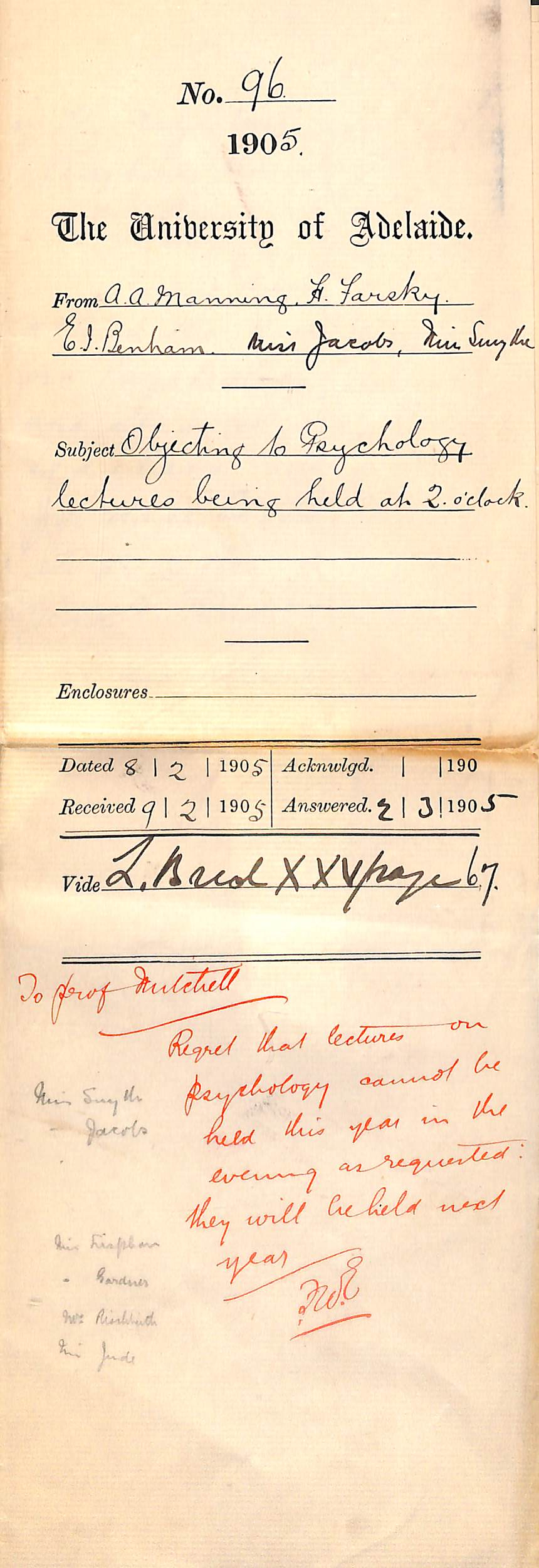 Objecting to Psychology lectures being held at 2 o'clock