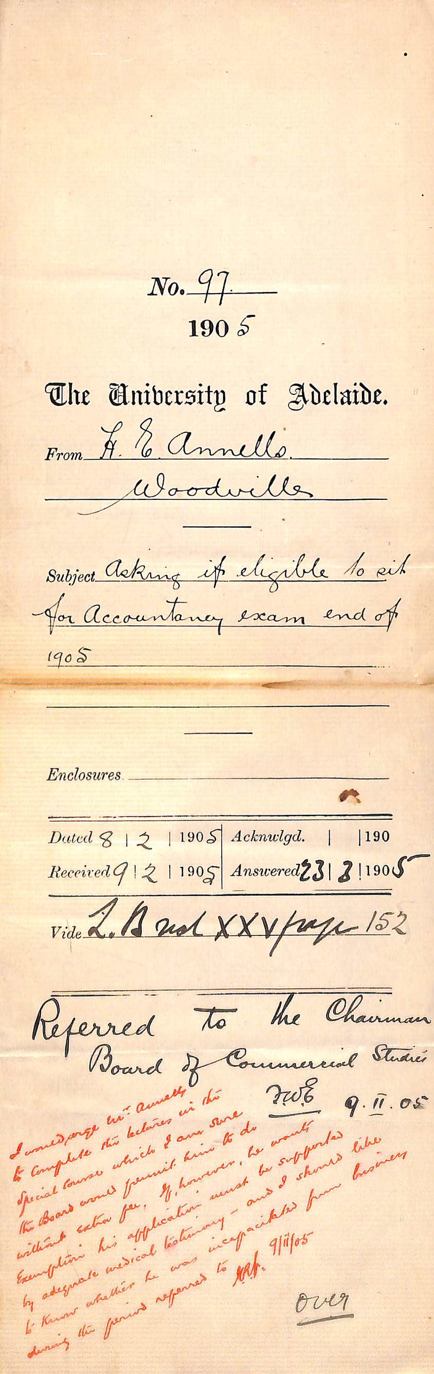 Asking if eligible to sit for Accountancy exam end of 1905