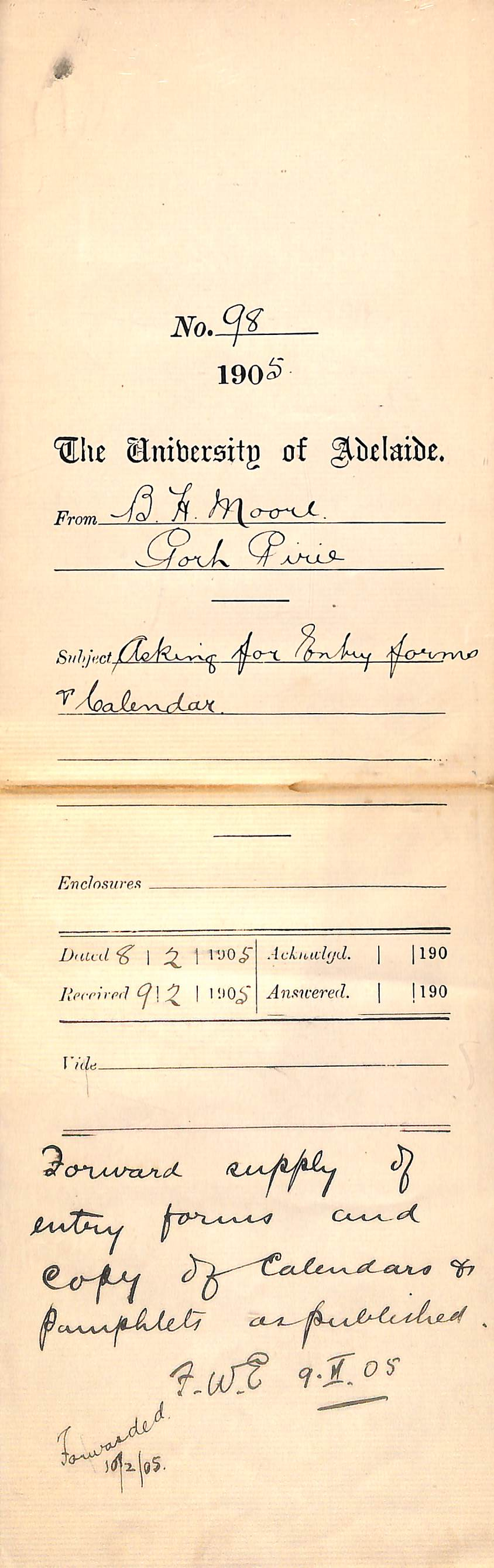 Asking for Entry forms and Calendar