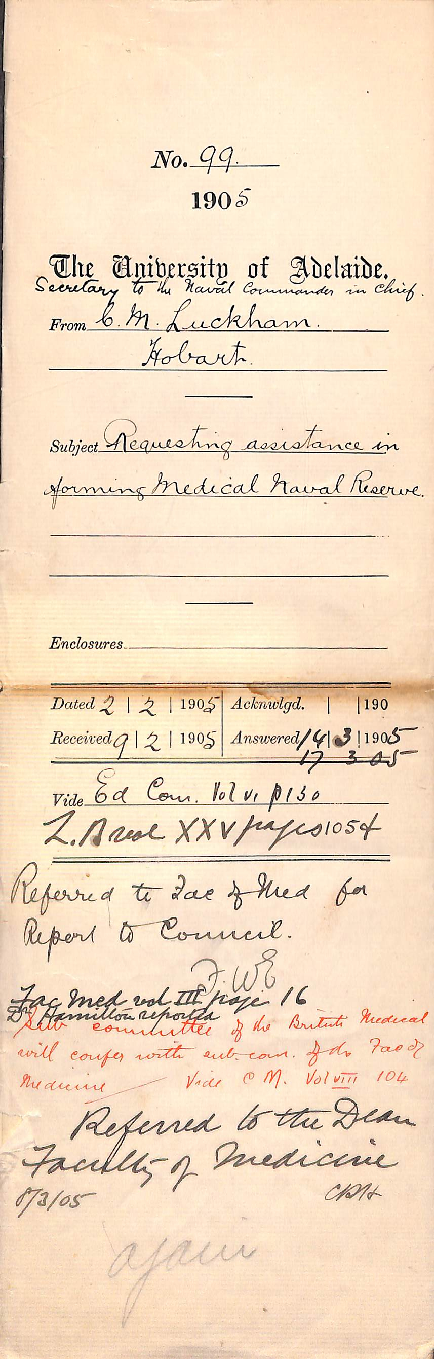 Requesting assistance in forming Medical Naval Reserve