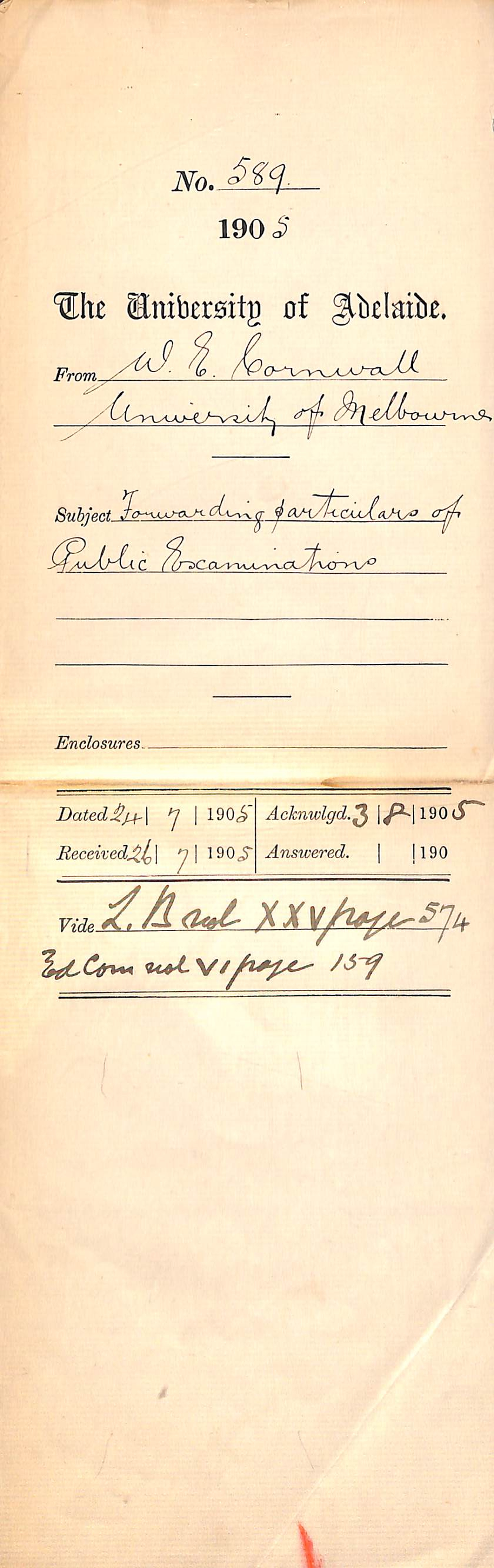 Forwarding particulars of Public Examinations