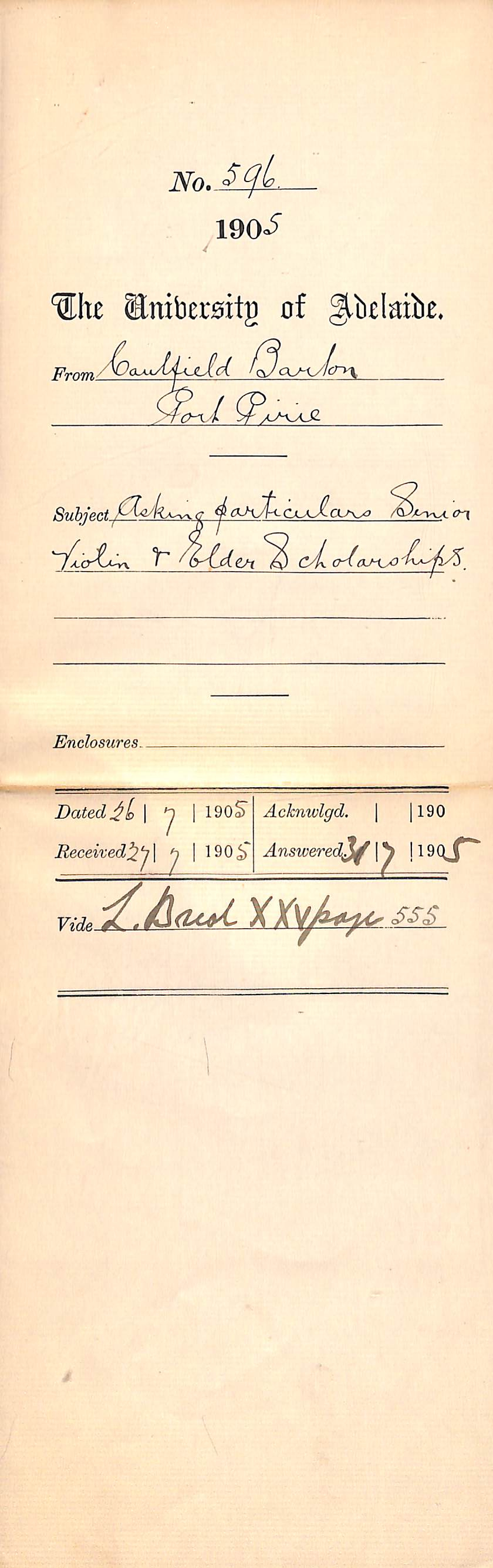 Asking particulars Senior Violin and Elder Scholarships