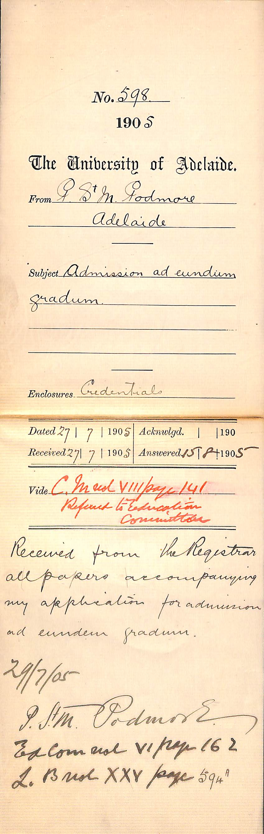 Admission ad eundem gradum - St Michael-Podmore