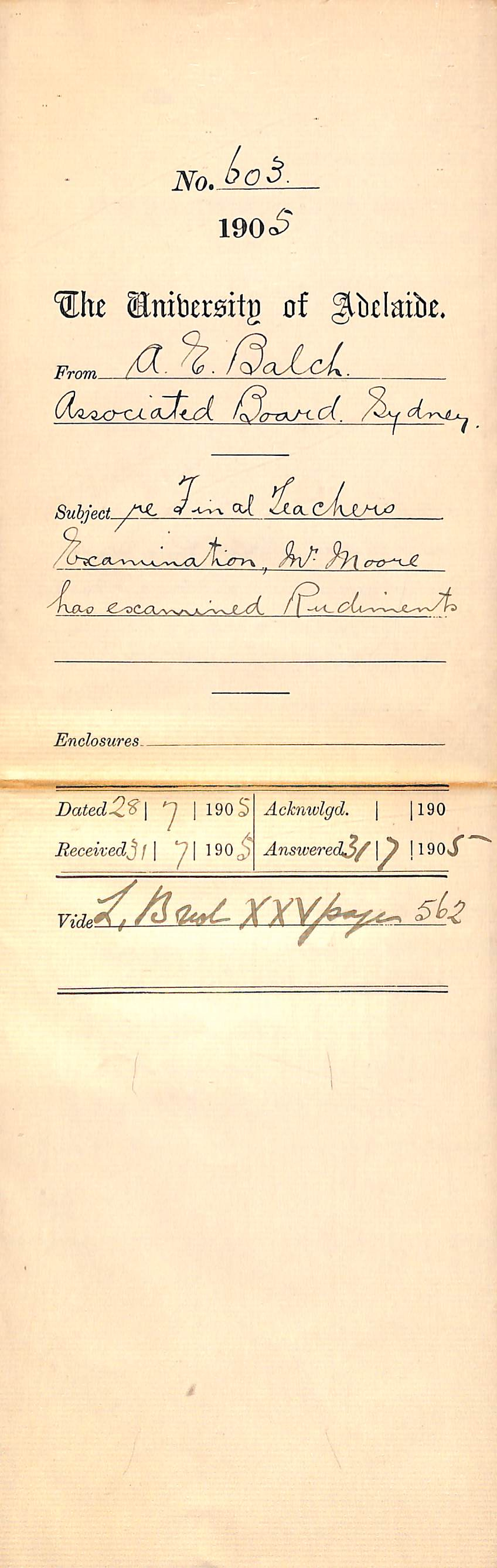 Final Teachers Examination Mr Moore has Examined Rudiments